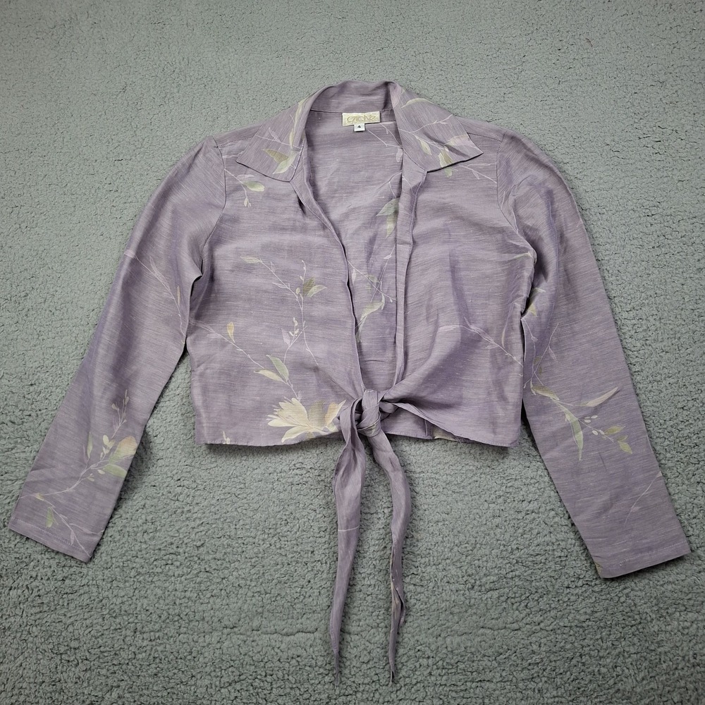 Vintage Cache 100% Silk Tie Front Wrap Top Kimono Jacket Floral Sz 4 Cosplay